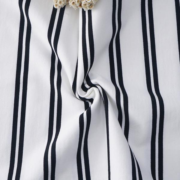 Smooth Cotton French Terry Fabric Black And White Striped Cloth 225gsm