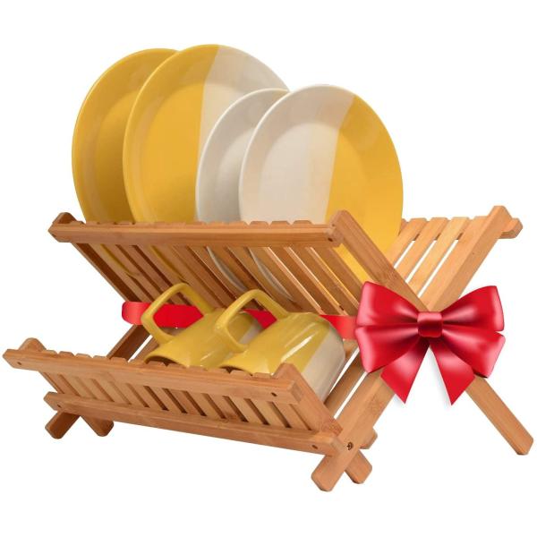 Compact étagère pliable en bois étagère de cuisine étagère de séchage de vaisselle en bambou