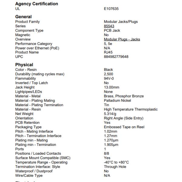 85543-7003 Модульные соединители Ethernet соединители CAT5E RA TH SHIELDED JACK SPRING PDNI