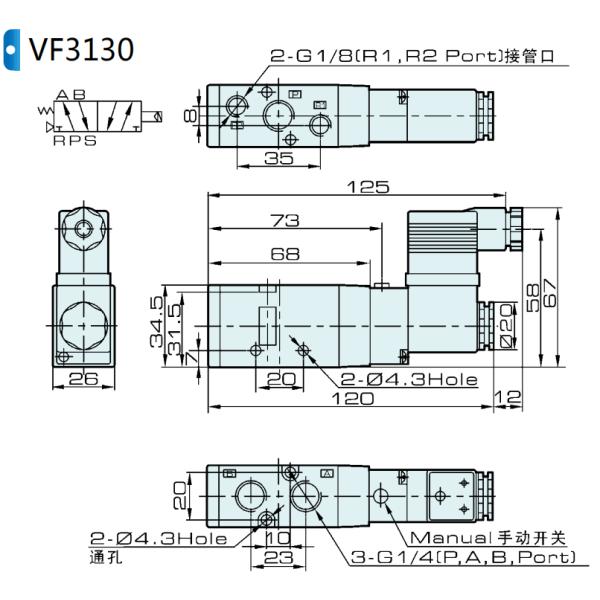 VF3130 SMC Type Pneumatic Solenoid Valve 5 Way 2 Position 24V 220V