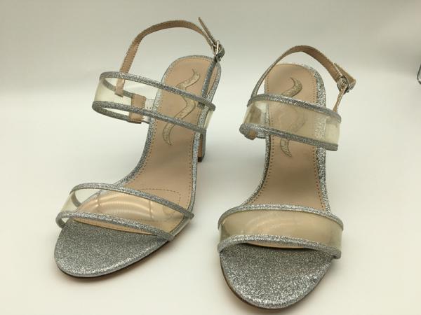 Custom Ladies Soft Leather Sandals Silver Single Strap Heeled Sandals