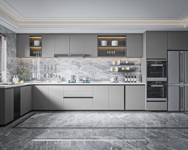 Modular Kitchen Cabinets with Backsplash & Drawer Accessories