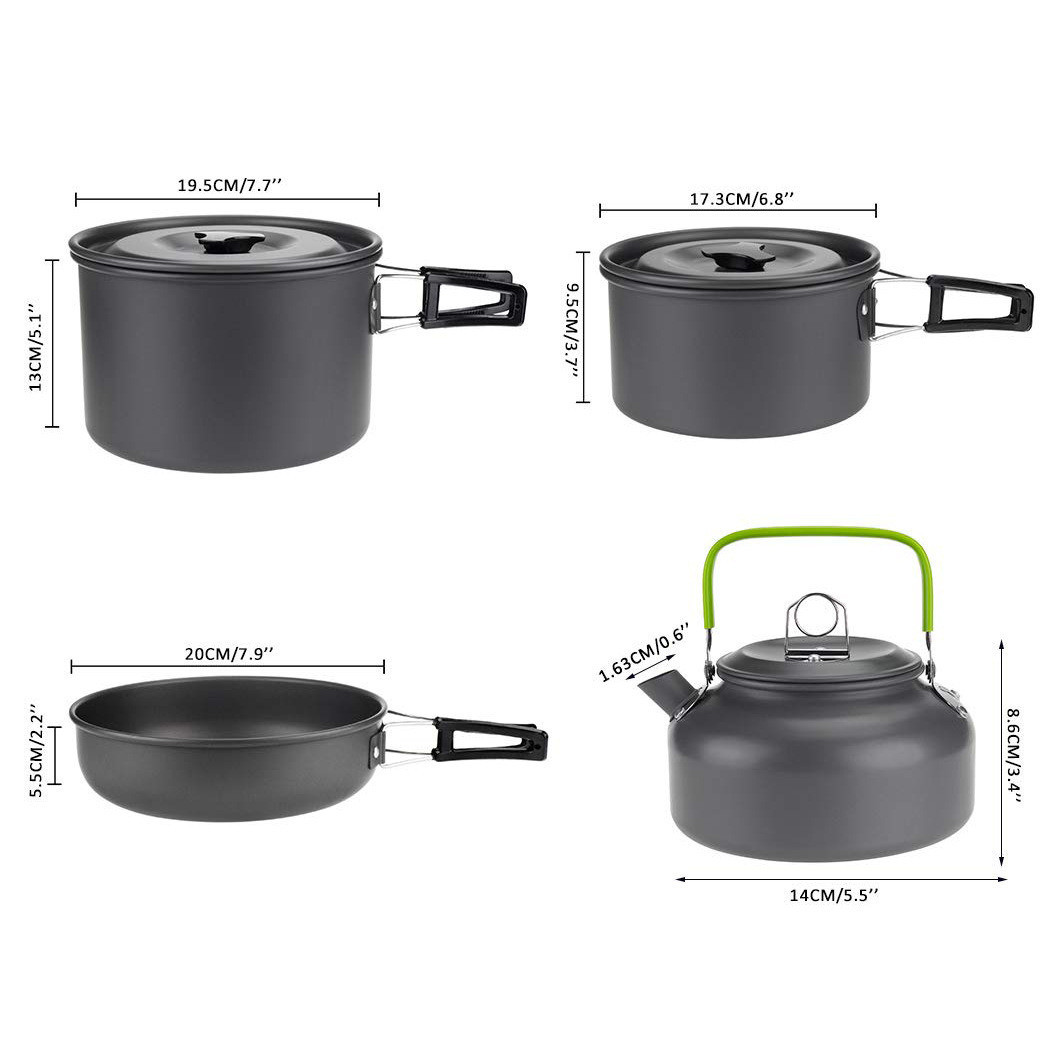 Outdoor Kitchen Aluminum Camping Pot and Pans Cookware Set with Fast Shipping Cost