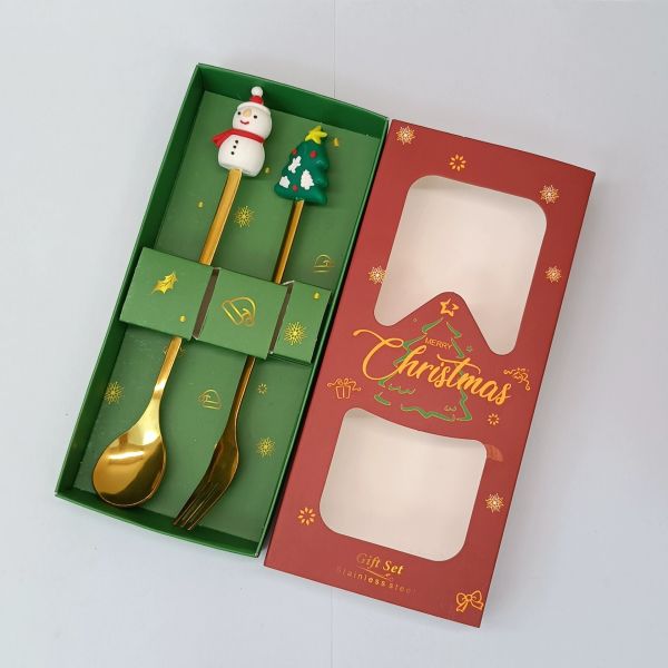 Custom Long-Handle Silicone Christmas Spoon & Fork Set – Food-Grade Silicone + 304 Stainless Steel | Holiday Cartoon Cutlery for Kids & Adults