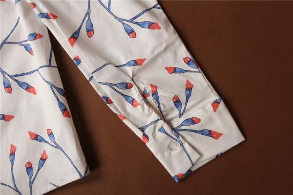 100% Cotton Ladies Casual Print Shirts 2 Color Floral Blouse Long Sleeve