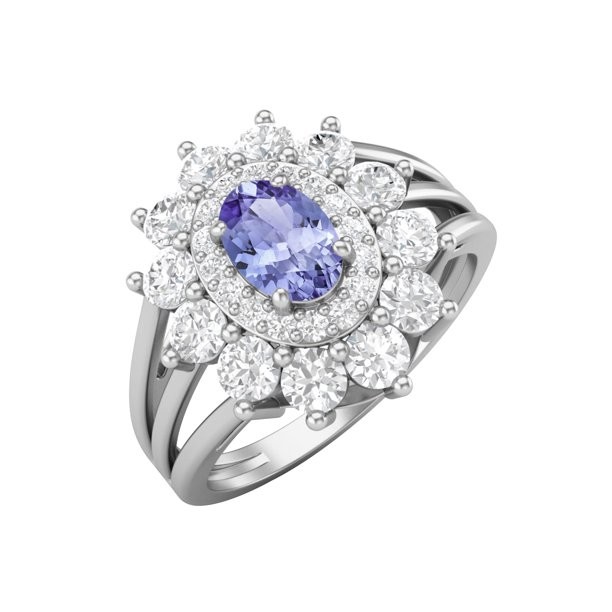 Tanzanite & белый Лаборатори-созданный положенный в коробку сапфиром серебр набора стерлинговый