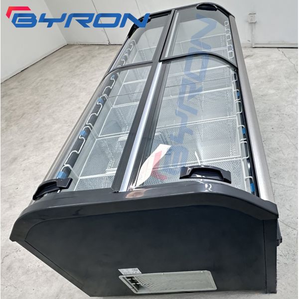 Curved Horizontal Glass Top Island Freezer Commercial Ice Freezer