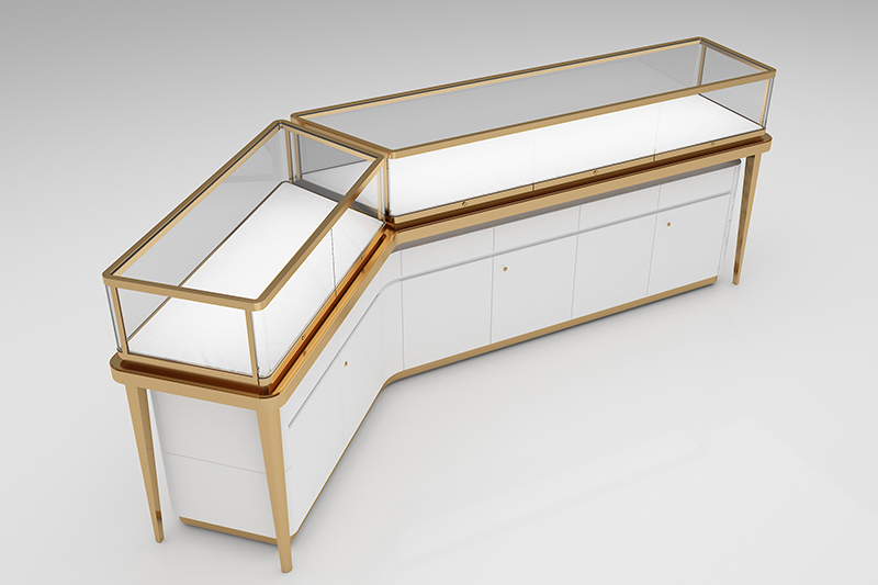 Modular Combined L-Shaped Corner Jewelry Display Cabinet with Velvet Liner Glass Showcase