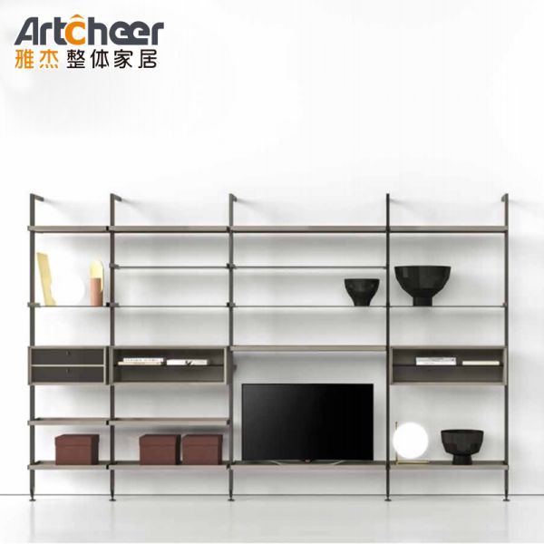 Modern Stylish Adjustable Height Display Rack with Aluminum Frame for Living Room