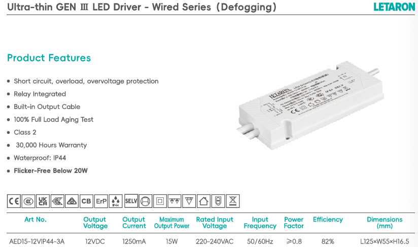 LED Driver 15W Mirror Light Power Supply 12V Transformer 120V AC To DC