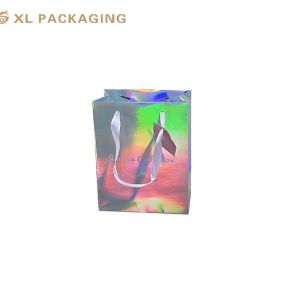 Custom Holographic Paper Shopping Bags with Ribbon Handles for Cosmetics