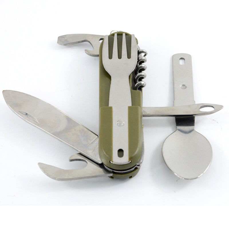 US Portable Folding Style Outdoor Camping Tableware Set Stainless Steel Knife Fork Spoon