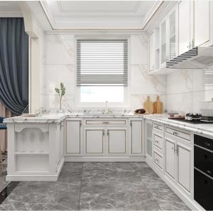 White 1.8cm Panel Solid Wood Kitchen Cabinets High Gloss Contemporary With Metal