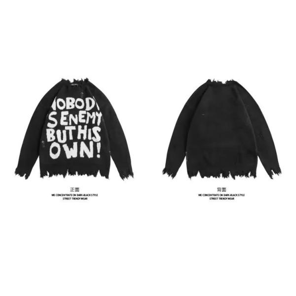 Men's Standard Thickness Round Neck Knitwear Coat with Letters Loose Fit Sweater