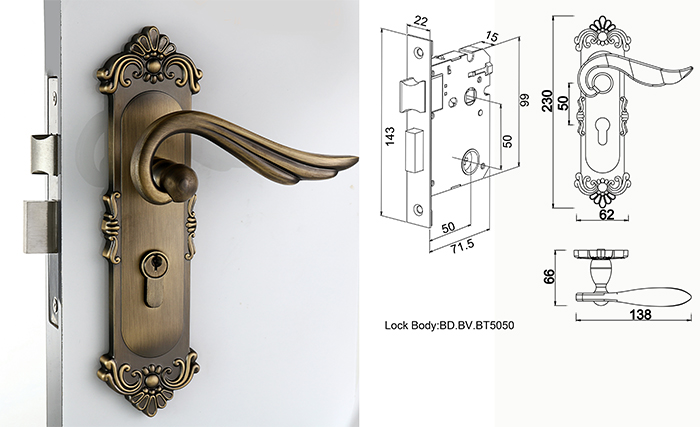 Входной Mortise Door Lock Set BD / BV / BT5050 Lock Body Dead And Latch Bolt (Входный дверной замок с застежкой и застежкой)