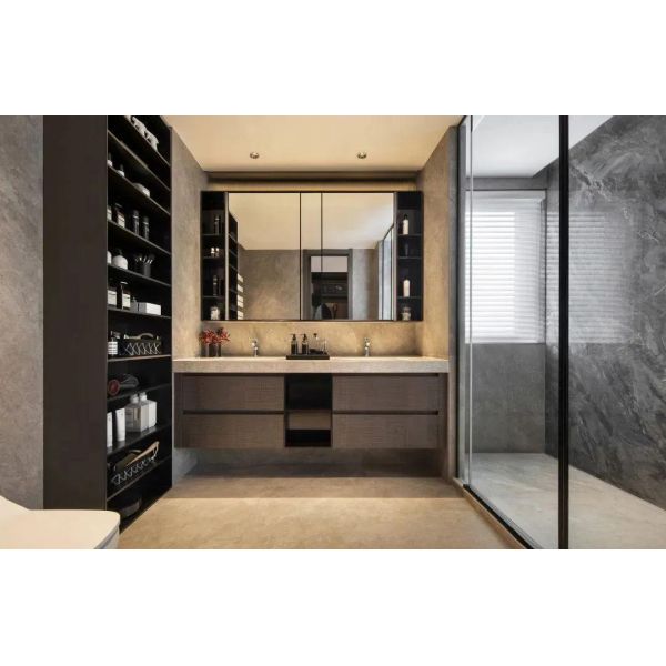 OEM/ODM Custom Luxury Modern Hotel Suite Furniture Set | Floating Bathroom Vanity, Executive Desk & Open Bookshelf for Villa & High-End Residential