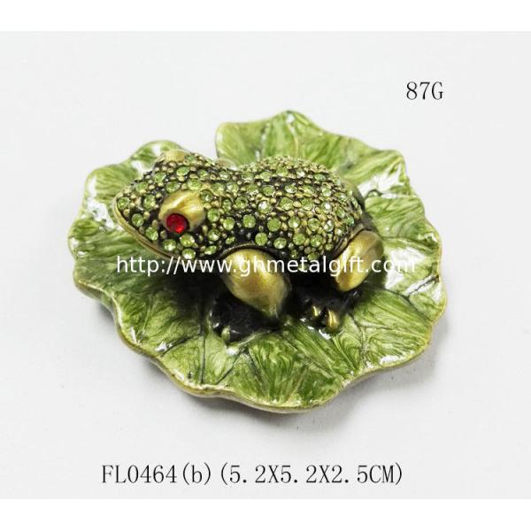 Bejewelled frog Home decoration box Alloy Hand painted crystal Frog metal trinket box