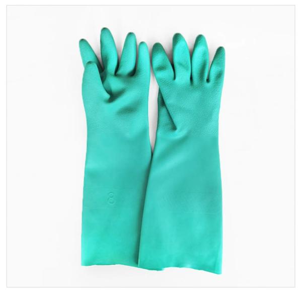 22 Mil Green Nitrile Glove Solvent Resistant Isolate Oil 18 Inches Flocked Lining