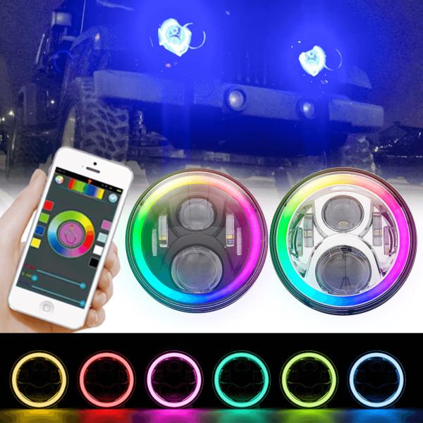 7 JK H1 DRL Halo Fog Lights , RGB Halo Rings For Headlights