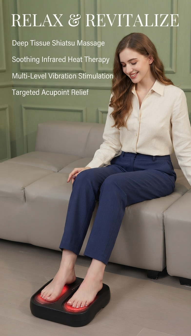 ZN-FM08 Electric Foot Massager Machine with Heat & Vibration Therapy - Portable Shiatsu Foot Massager for Home & Office Use