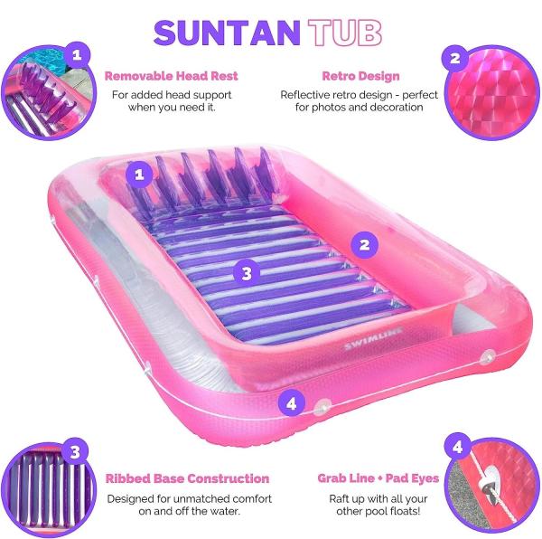 Inflatable Tanning Pool Lounger Float, Sun Tan Tub Sunbathing Raft Floatie Toys Water Filled Tanning Bed Mat