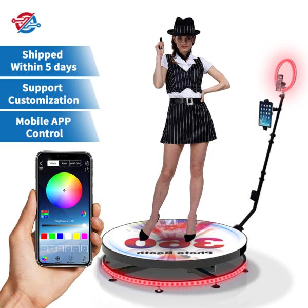 115cm 360 Rotating Photo Booth Round Hexagon Tempered Glass And Sheet Metal