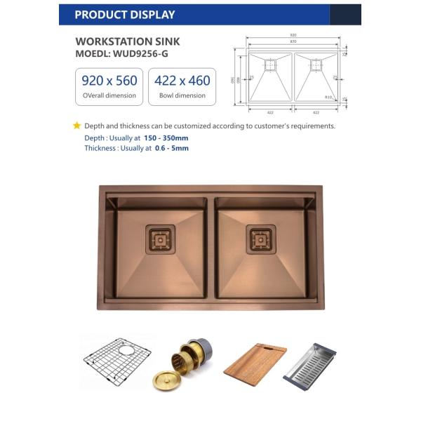 Undermount Stainless Steel Work Station Sink , Copper 36 Double Bowl Farmhouse Sink