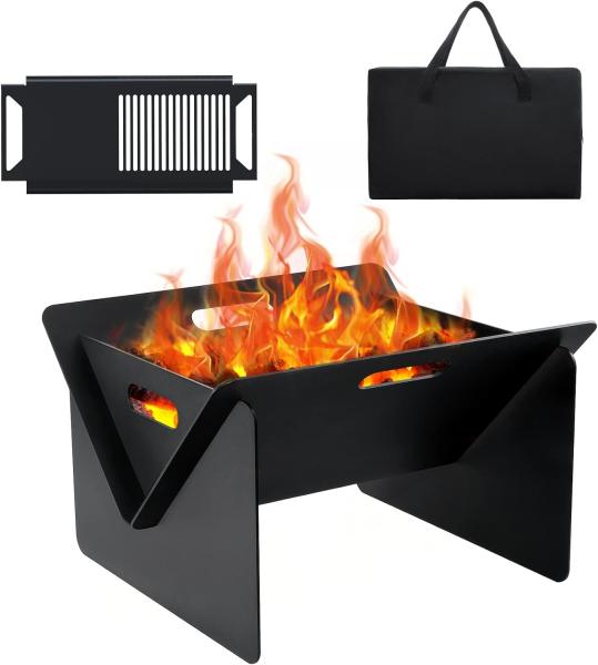 18 20 Fogo de madeira ao ar livre com Grill 2 em 1 Metal Chaminé portátil com bandeja de churrasco Chaminé de madeira dobrável