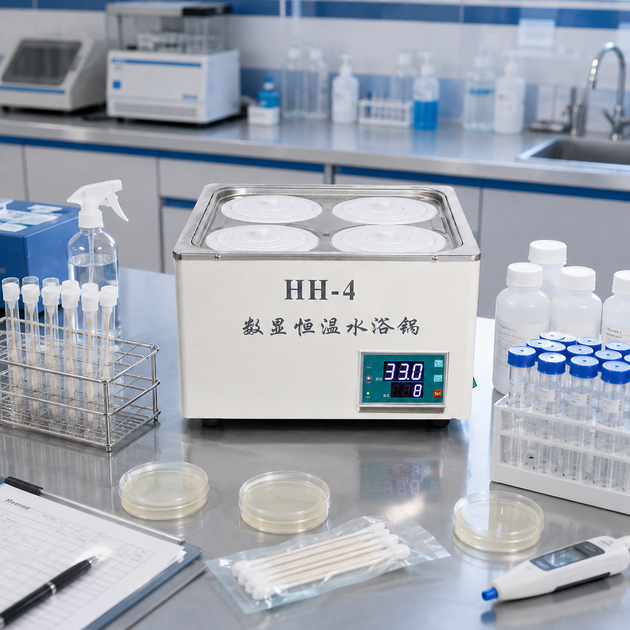 Cenlee Four-Hole PID Digital Thermostatic Water Bath 100°C 800W for Biology Sample Warming and Incubation