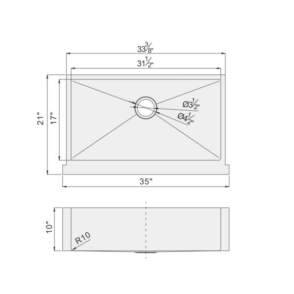 Single Bowl 35''X 21'' Apron Stainless Steel Kitchen Sink With Long Using Life