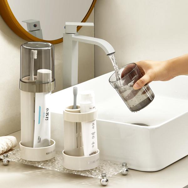 Modern 2 Slots Toothbrush Holder Stand With Tooth Brush Cups Cover