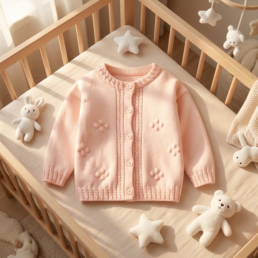 Baby Girl Cute Floral Pattern Cardigan Sweater with Button Closure and Lightweight Wool for Spring