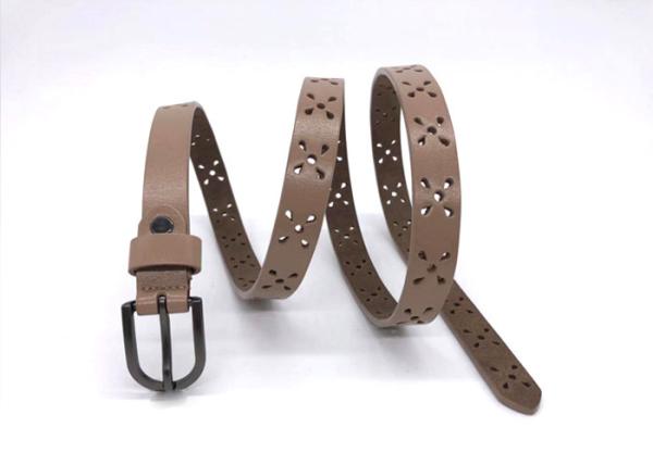 3/4 (18mm) Women's Fashion Leather Belts Skinny Perforated Floral Hollow Out One Piece Cowhide Full Grain