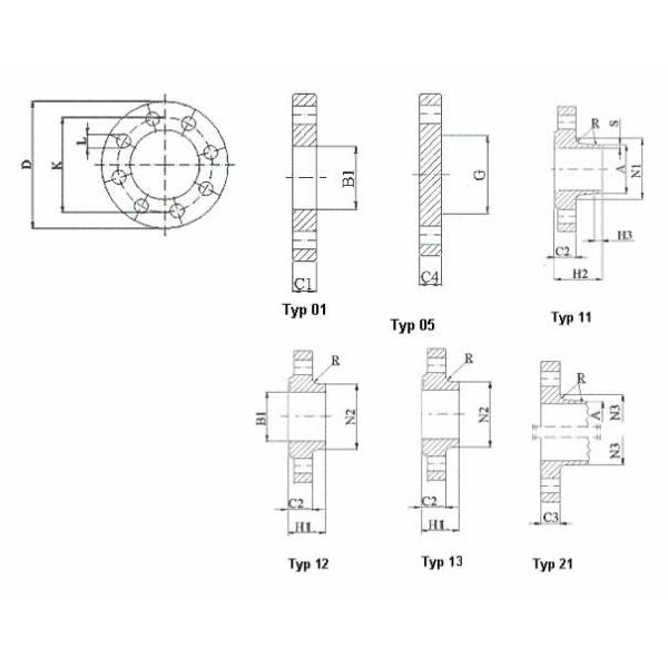Dimensões da flange do EN 1092-1 PN 63 PESCOÇO GALVANIZADO QUENTE SLIP DA FLANGE WEDLING DE EN1092-1 PN6 PN10 PN16 EM CORTINAS