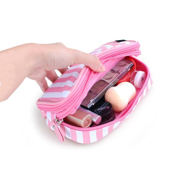 Small portable PU cosmetic box Korean girl stripe cute makeup storage multi-functional toiletries bags