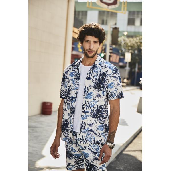 100% Linen Custom Hawaiian Shirts Blue Coolness Tropical Button Up Shirt