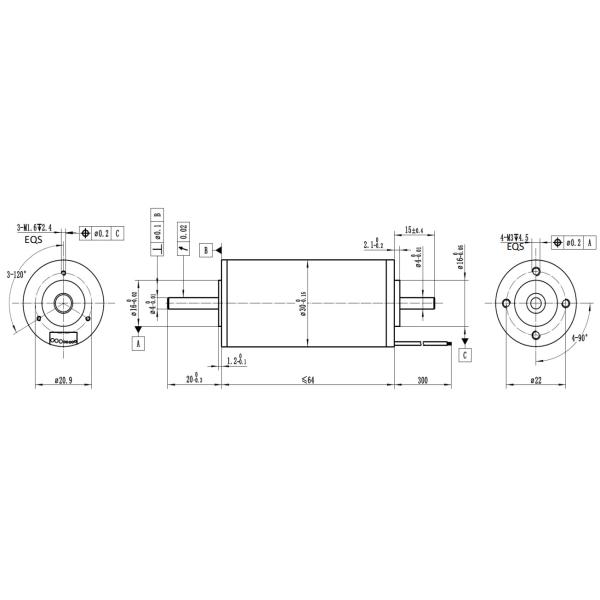 Moteur à courant continu de haute puissance de 30 mm sans fente et sans balai 105W 0,52N.m 7536RPM 24V 48V