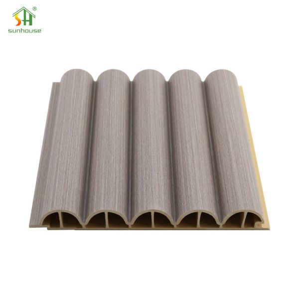 Grey Wood Grain Modern 3D Semi-Circular Hollow Core WPC Wall Panel Grille for Interior Commercial Wall Cladding
