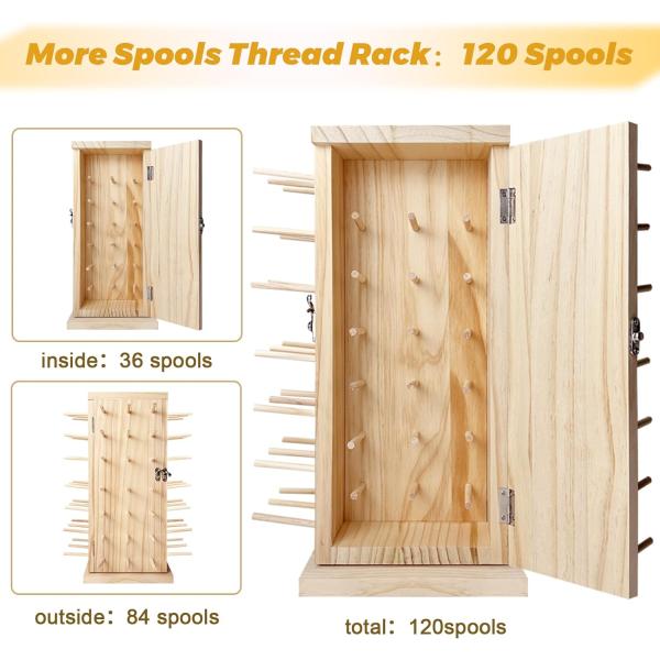 360 Degree Rotating Wooden Thread Holder Ideal Storage for DIY Spools Thread Braiding