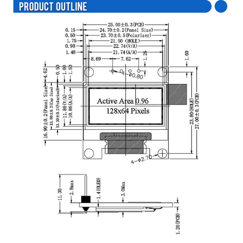 OLED0.96 SSD1315 Chip I2C Yellow Blue Dual Color LCD Screen 128 * 64 Dot Matrix Module 4-PIN Module