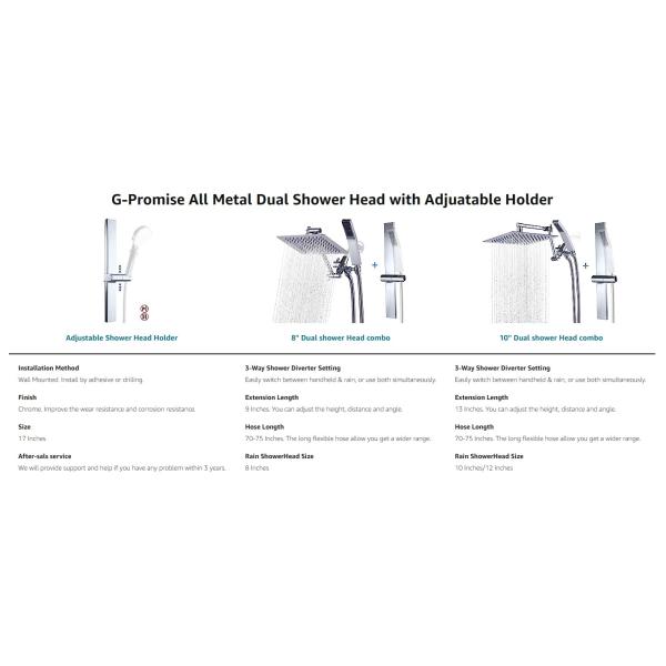 Polished Chrome Square Handheld Zinc Shower Head Combo With Adjustable Extension Arm