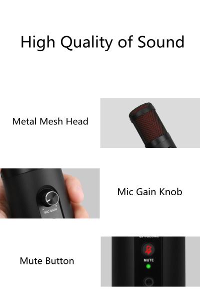 Recessed Shock Mount Studio USB Recording Microphone 98db SNR Audio Mixer Mic