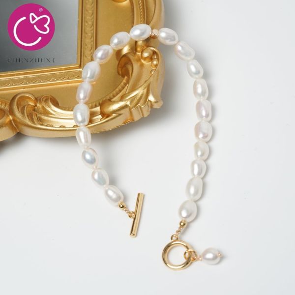 Minimalist Double Wrap Freshwater Pearl Beads Bracelets for Women Toggle Two Strands Rice Round Pearl Bracelet