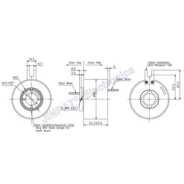 16 Circuits Through Bore Slip Ring with a 25mm Hole for Signal Transmission