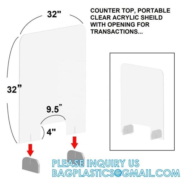 Portable Acrylic Sneeze Guard Shield Divider Perspex Screens Barrier Plastic Shield Counter, Social Distancing