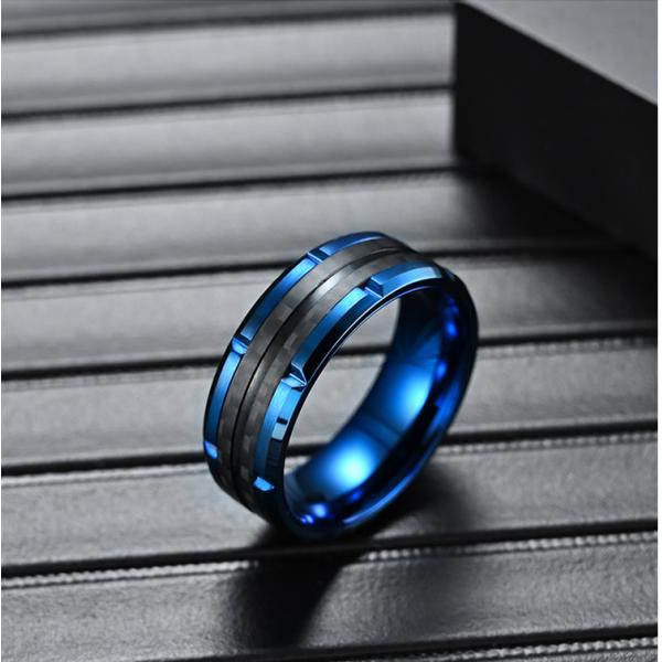 Anillos de moda de acero inoxidable para hombres de alto pulido Joyería epoxi Anillos de incrustación de fibra de carbono