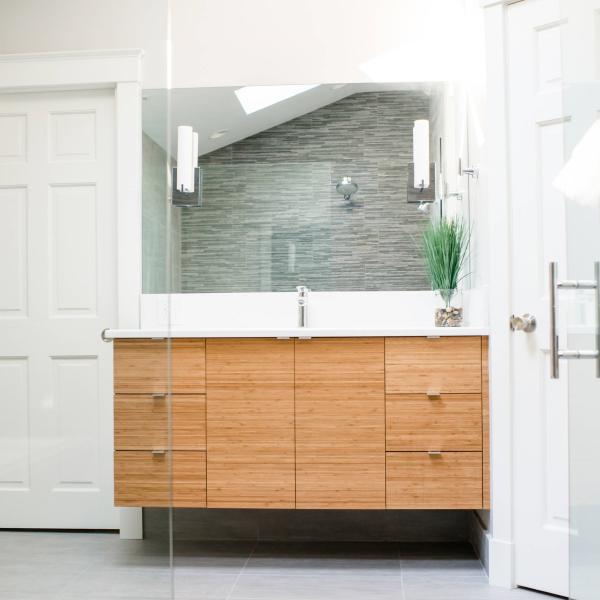 Melamine Wall Mounted Plywood Bathroom Vanity Units MDF Freestanding Vanity Unit Flat Panel