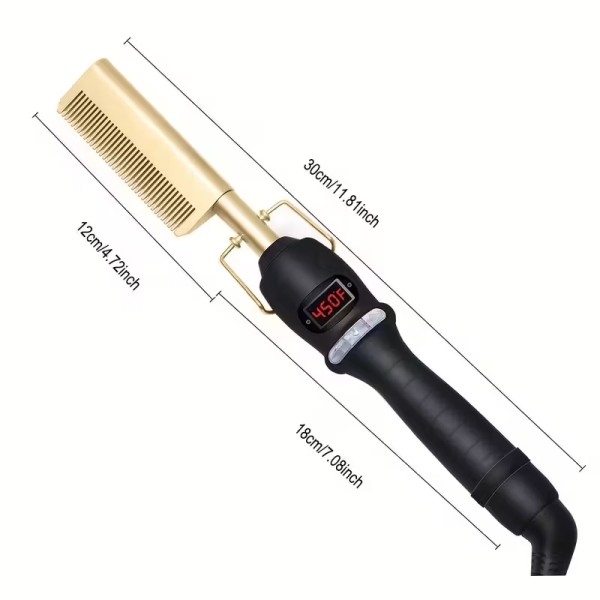 Portable Ceramic Electric Hot Comb Wigs Professional 2-in-1 Hair Straightener Curling Iron Anti-Scald Hotel Household Use 5 Heat