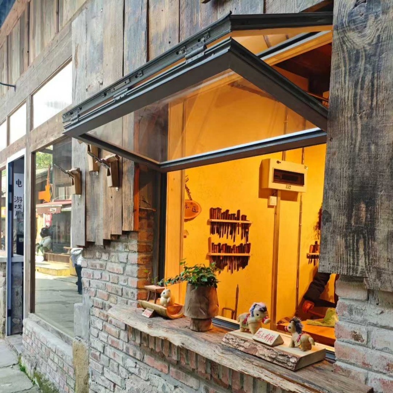 Aluminum Alloy Custom Bi-folding Vertical Fold Windows for Coffee Shop Restaurant Exterior Villa-Thermal Insulation Windproof
