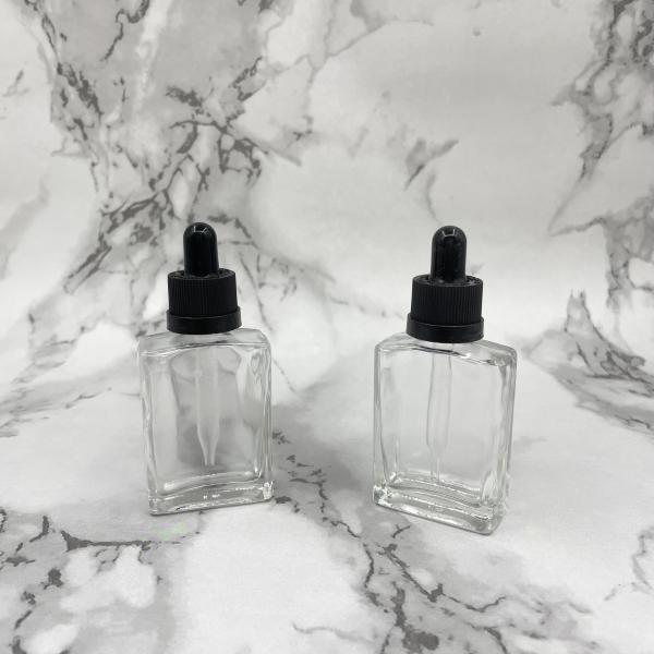 Square 30ml Glass Cosmetic Bottles  Dropper Childproof cap For Hair Care Oil